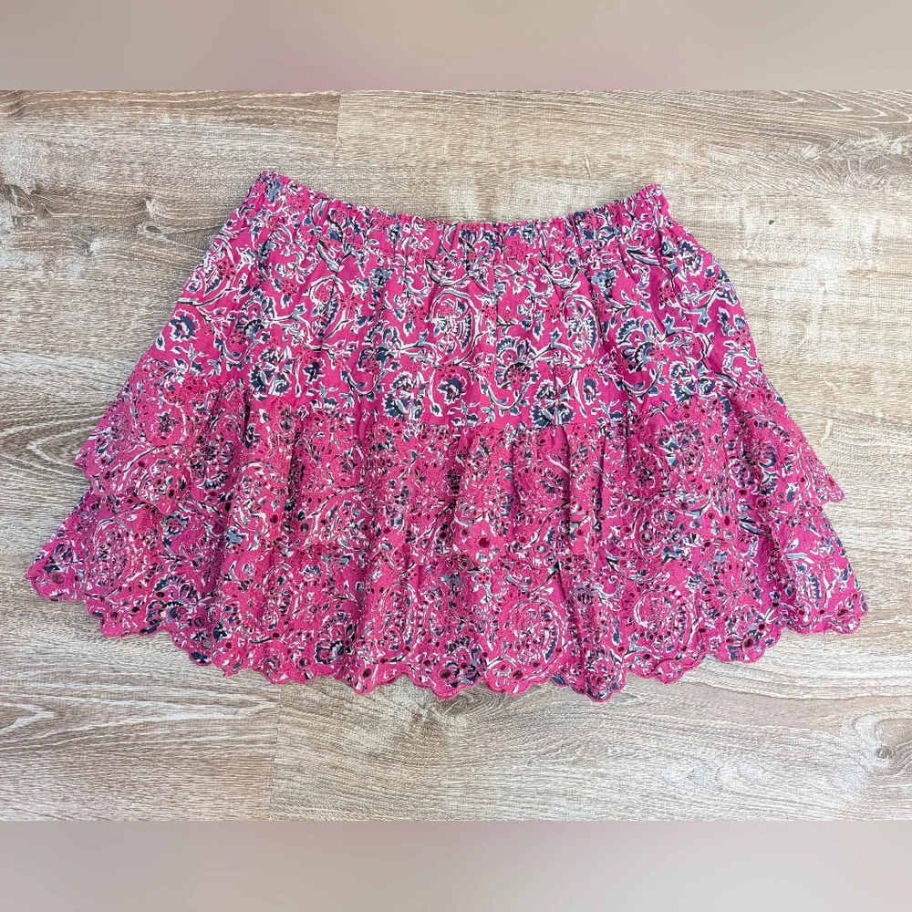 NEW Jennifer & Grace Pink Floral Embroidered Eyelet Cotton Mini Skirt Size XL
